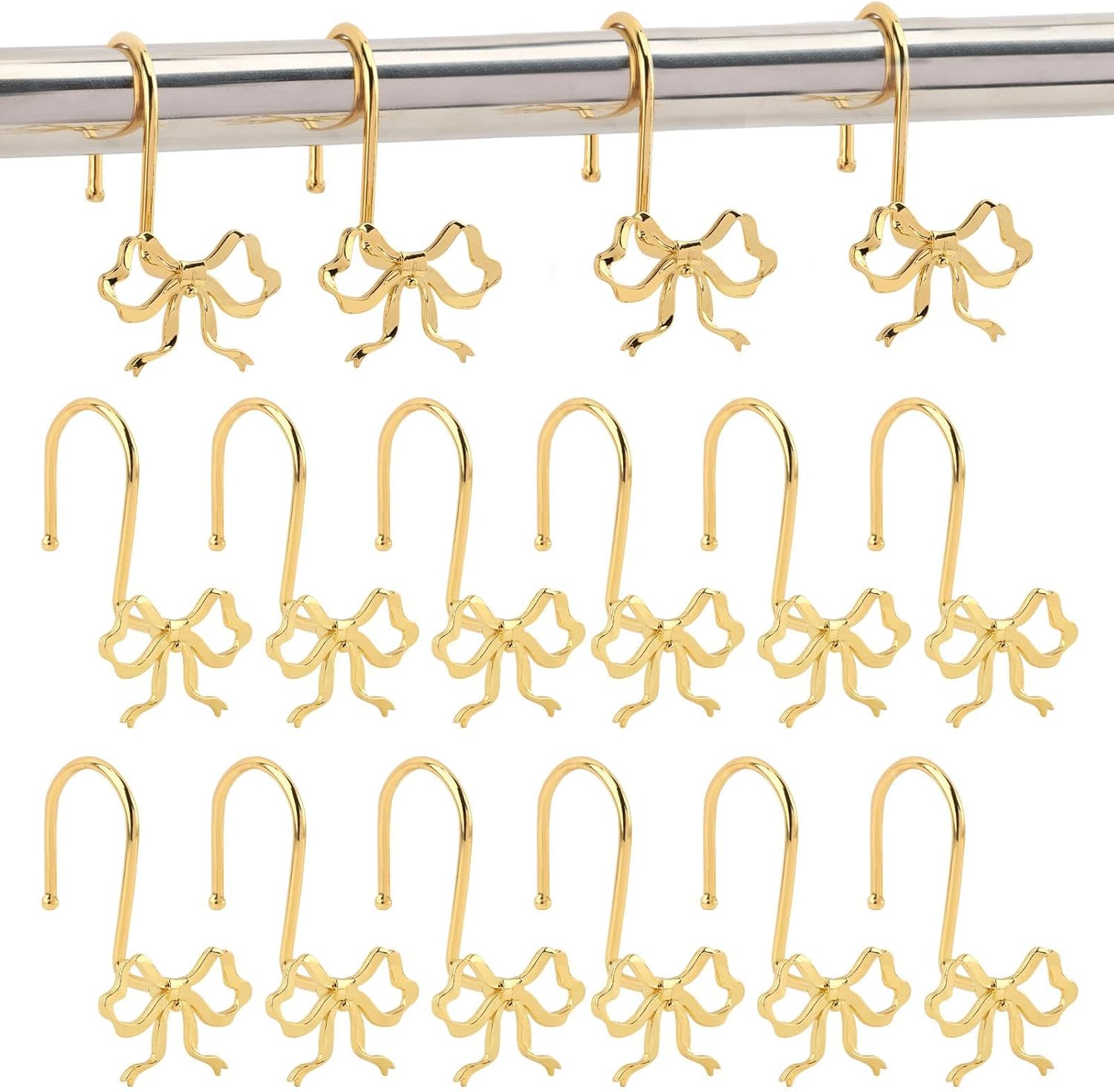 12 Pack Gold Metal Bow Knot Shower Curtain Hooks for Home Decor