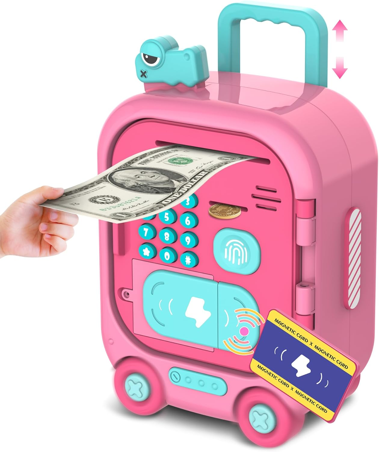 Piggy Bank for Kids with Fingerprint, ATM Machine Kids Birthday Gift, Electronic Cash Coin Bank Money Saving Box with Password, Toys Gifts for 3 4 5 6 7 8 9 10 11 12 Year Old Girls Boys (Pink)