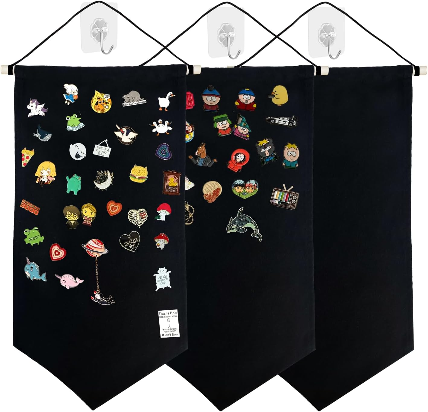 3PCS Pin Display Banner Board, Enamel Pin Collection Display Holder with Hooks, Pin Board for Enamel Pin, Wall Hanging Brooch Jewelry Organizer (A)