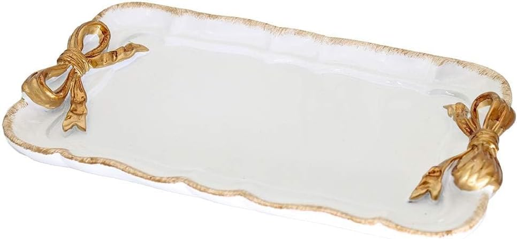 Vintage Jewelry Organizer, Decorative Tray for Jewelry, Towel, Storage, Rings, Bracelets, Earrings, Cosmetics, Retro Design, Bow Decor Resin Plate Coquette for Room Decor, White