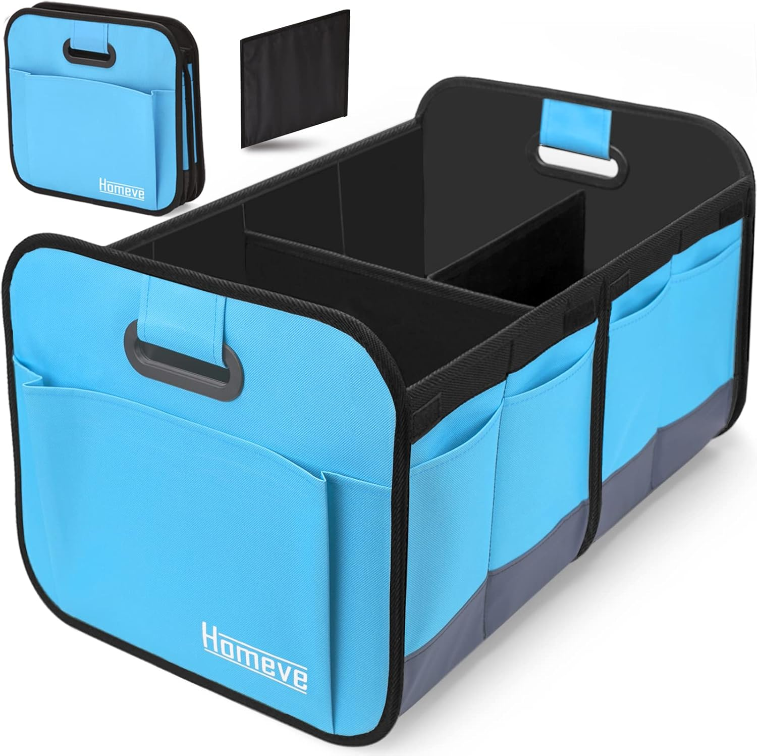 Trunk Organizer for Car, Car Storage, Reinforced Handles, Collapsible Multi-Compartment Car Organizers Foldable and Waterproof, 600D Oxford Polyester, Suitable for Any Car, SUV, Mini-Van, Blue