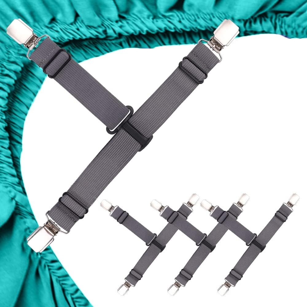 MENDENG Bed Sheet Holder Garters Bed Suspenders Sheet Stays Sheet Clips for Bedding Bed Clips for Sheets Grey Sheet Suspenders Queen 4P