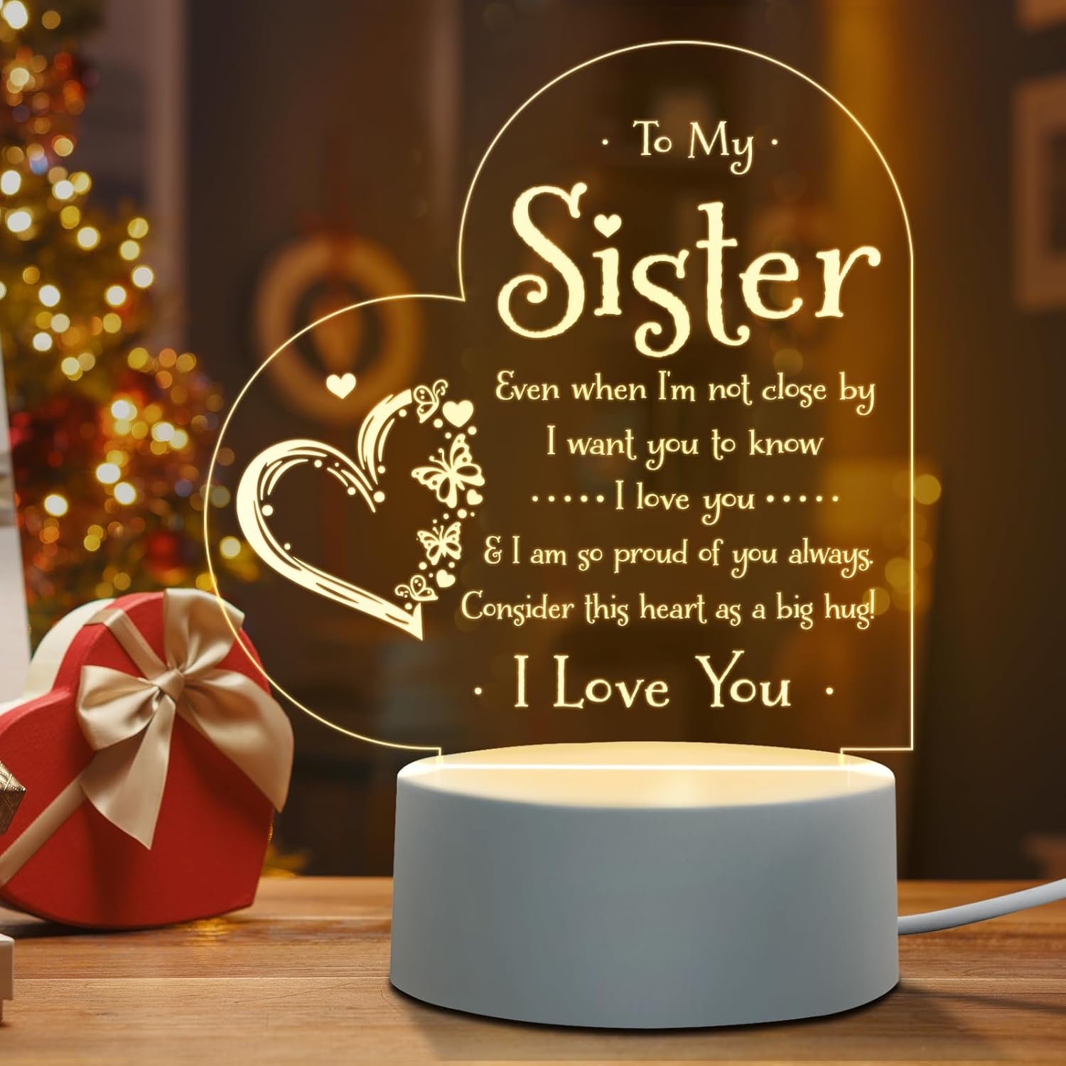 Sister Gifts - to My Sister Night Light, Sister Birthday Gifts, Sisters Gifts from Sister Brother on Graduation, Wedding, Christmas, Engraved Night Lamp