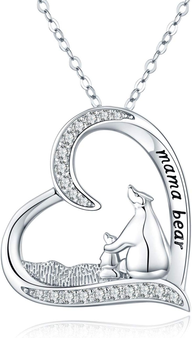 Sterling Silver Mom Necklace Mama Bear Pendant Necklace Jewelry for New Mom Grandmother Women