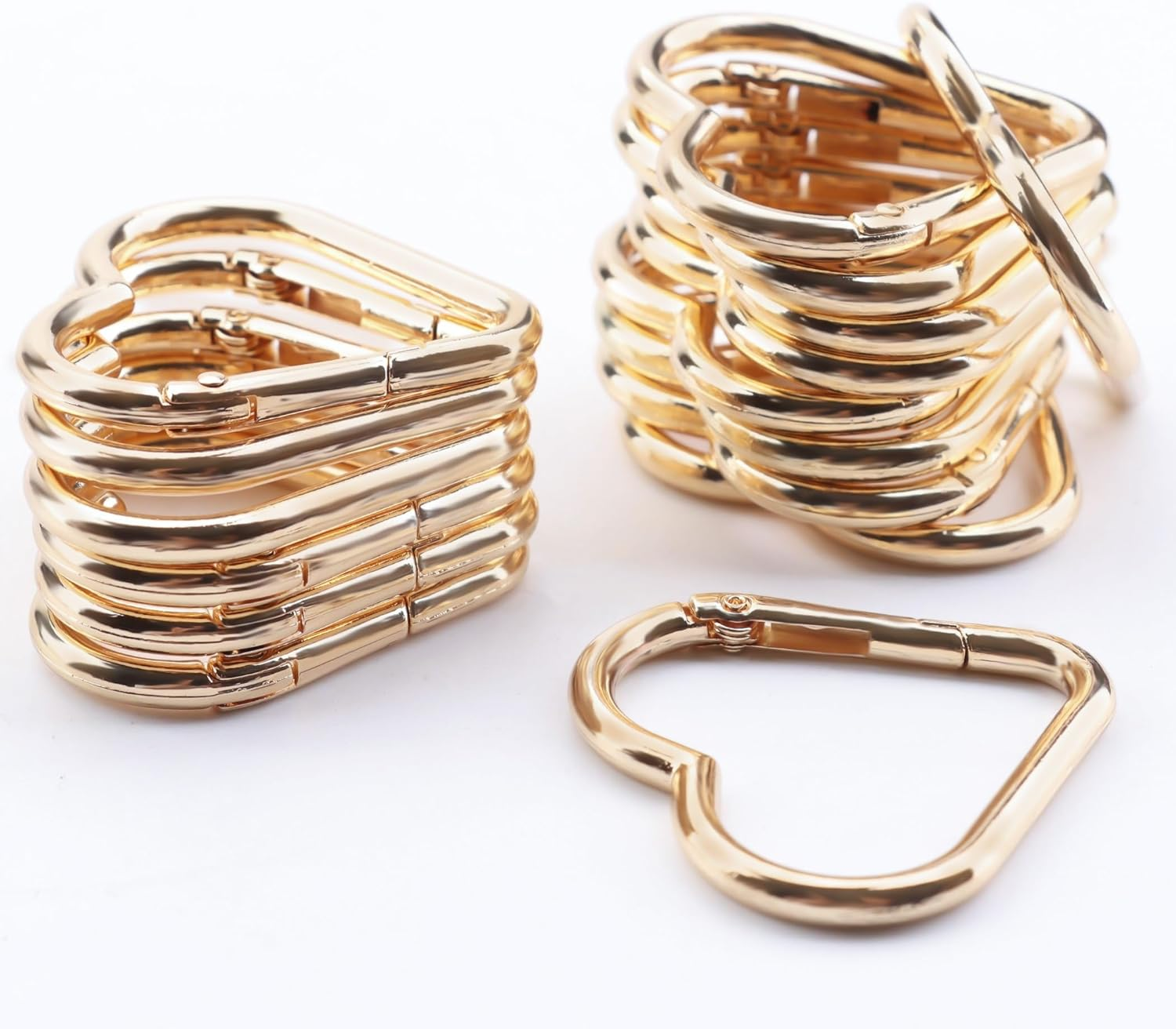 16-Pack Gold Heart Carabiner Clips, Cute Keychain Accessories for
