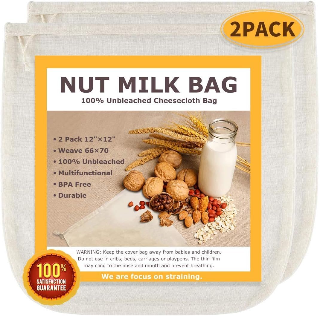 Nut Milk Bags, All Natural Cheesecloth Bags, 12