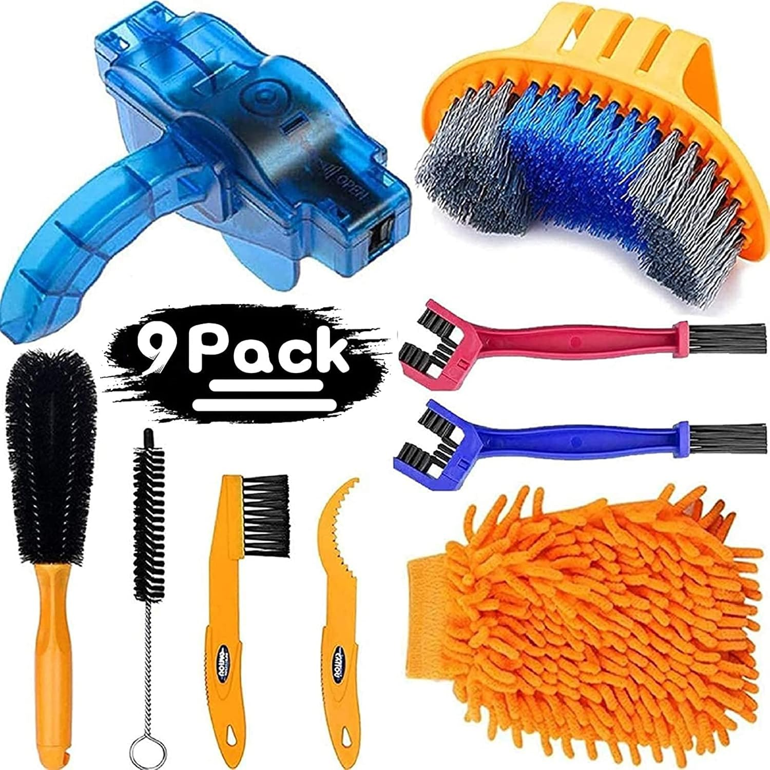 Kit De 9 Piezas Limpieza Cadena Bicicleta Cepillos Para MTB Carretera BMX