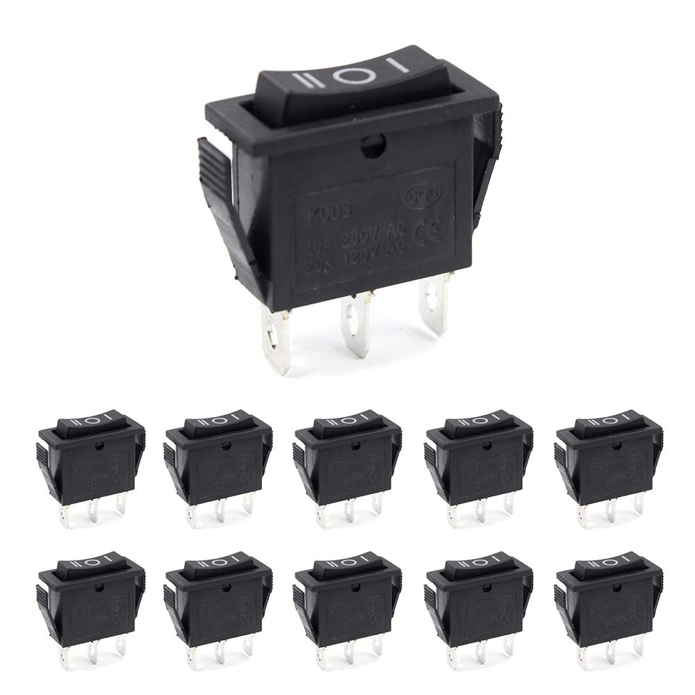 10PCS 3 Pin On/Off/On Rocker Switch, AC 16A/250V 20A/125V Terminal Spdt Rocker Switch on off On, Kcd3 3 Position Rocker Switch, Metal Black Plastic 3 Toggle Switch, 3Way Toggle Rocker Switch