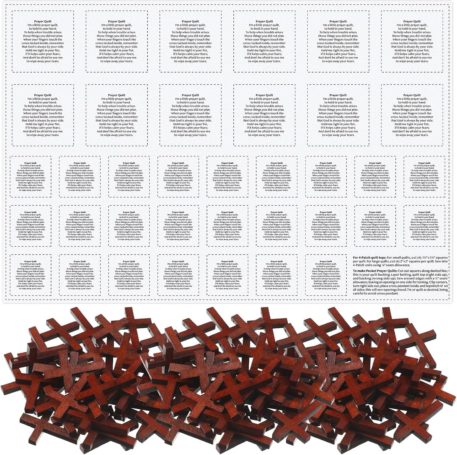 Pocket Prayer Quilt Squares with Wooden Crosses - Spiritual Gift for Easter