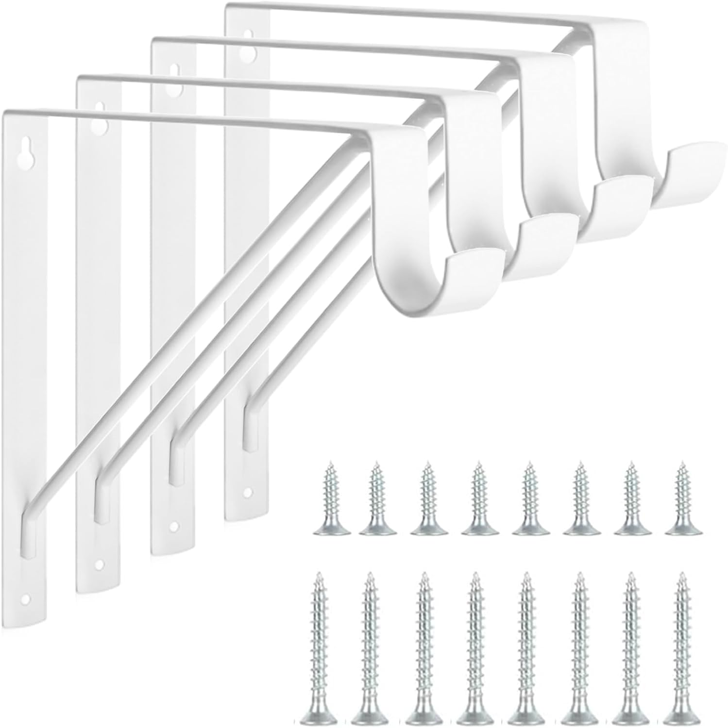 4 Pack Heavy Duty Closet Shelf & Rod Brackets, Wall 4 Pack-White, White