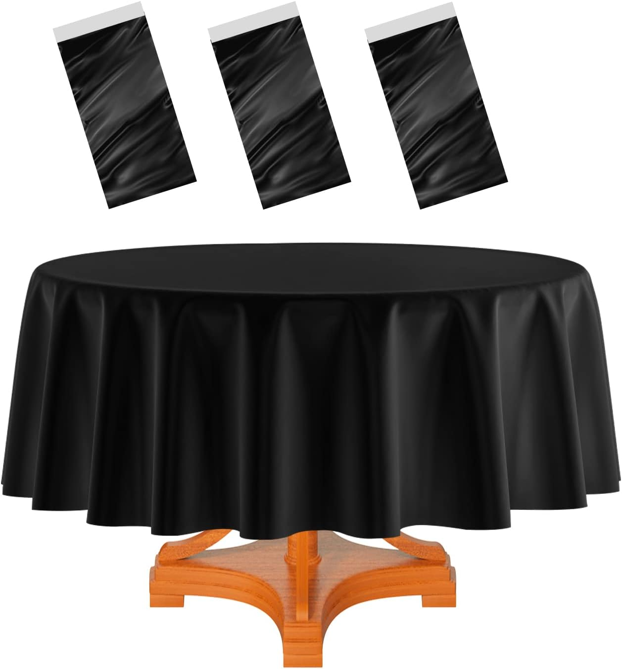 3 Pack Black round Tablecloth 84 Inch round Plastic Table Cloth Waterproof Disposable round Table Cover for Party Birthday Camping Picnic Baby Shower