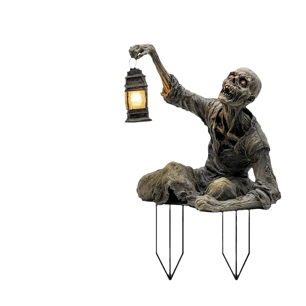 Halloween Lantern Terror Zombie Ornament – 2D Acrylic Ground Plug for Garden and Outdoor Decor