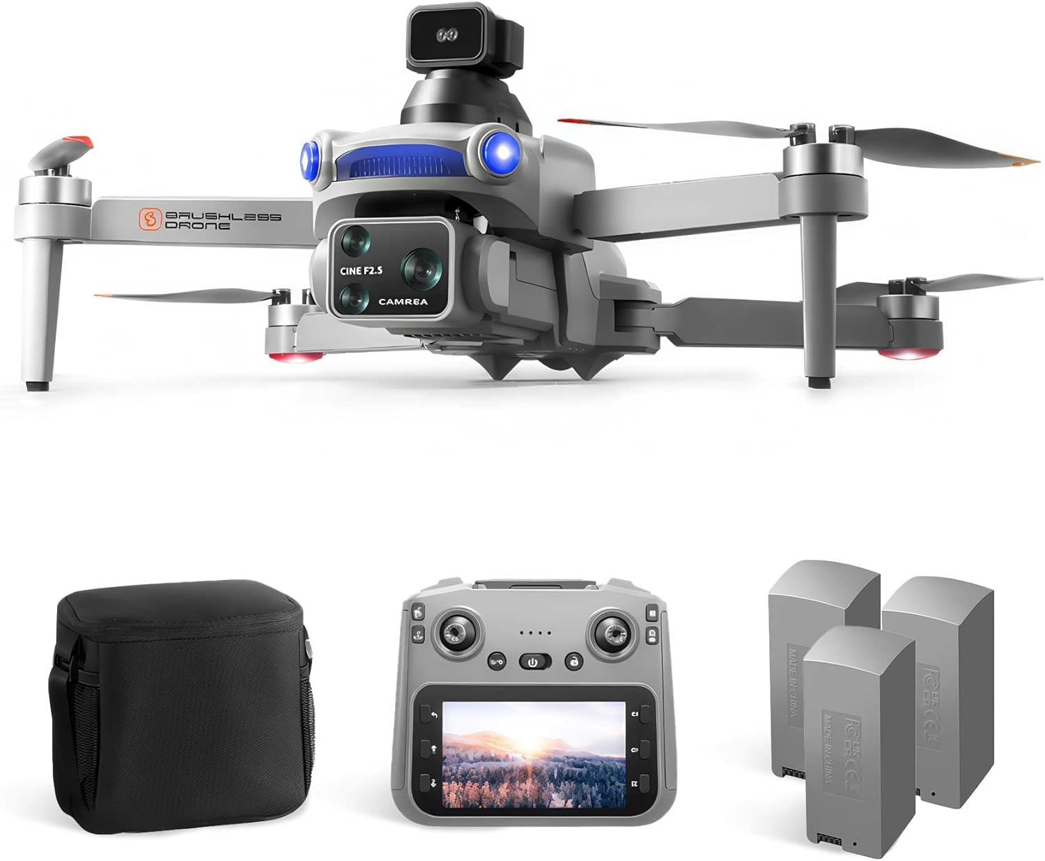 S119 4K Drone with Camera for Adults, GPS Auto Return, Obstacle Avoidance, Brushless Motor, 5G Screen Remote, 3 Batteries 50 Min Flight, Dual Camera 120° Wide-Angle, 2000M Range, 120M Altitude FPV Quadcopter (Gray)