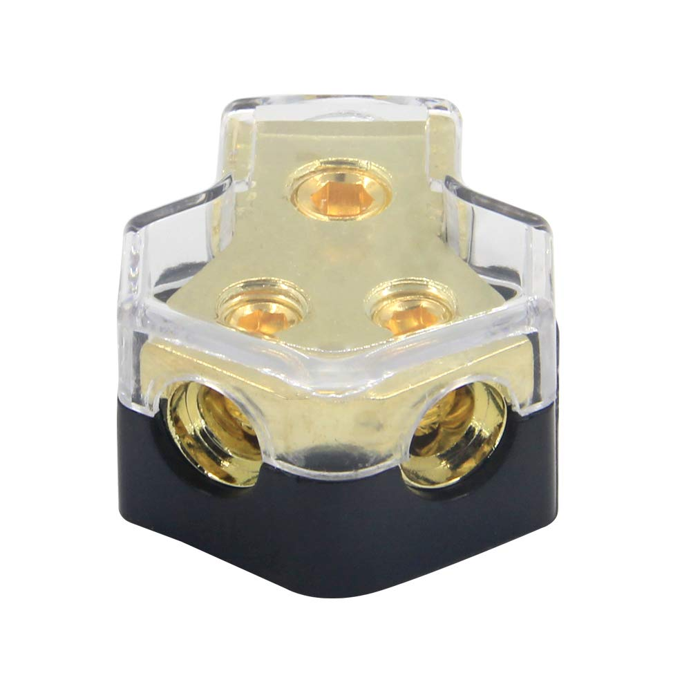 2 Way Power Distribution Block, 0/2/4 AWG Gauge In, 4/8/10 Gauge Out, Car Audio Stereo Amp Distribution Connecting Block for Audio Splitter (2Way)