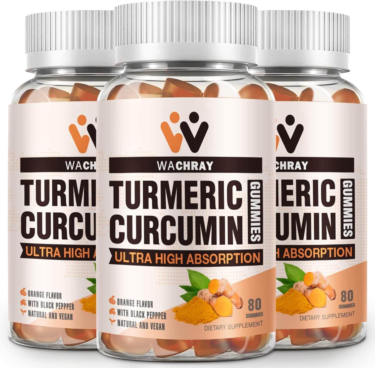 Turmeric Curcumin Gummies with Ginger & Black Pepper Extract - 3 Pack Tumeric Gummy Supplements for Pain Inflammation Joint Weight Health Support - Vegan, Organic, Gelatin-Free - for Adults and Kids
