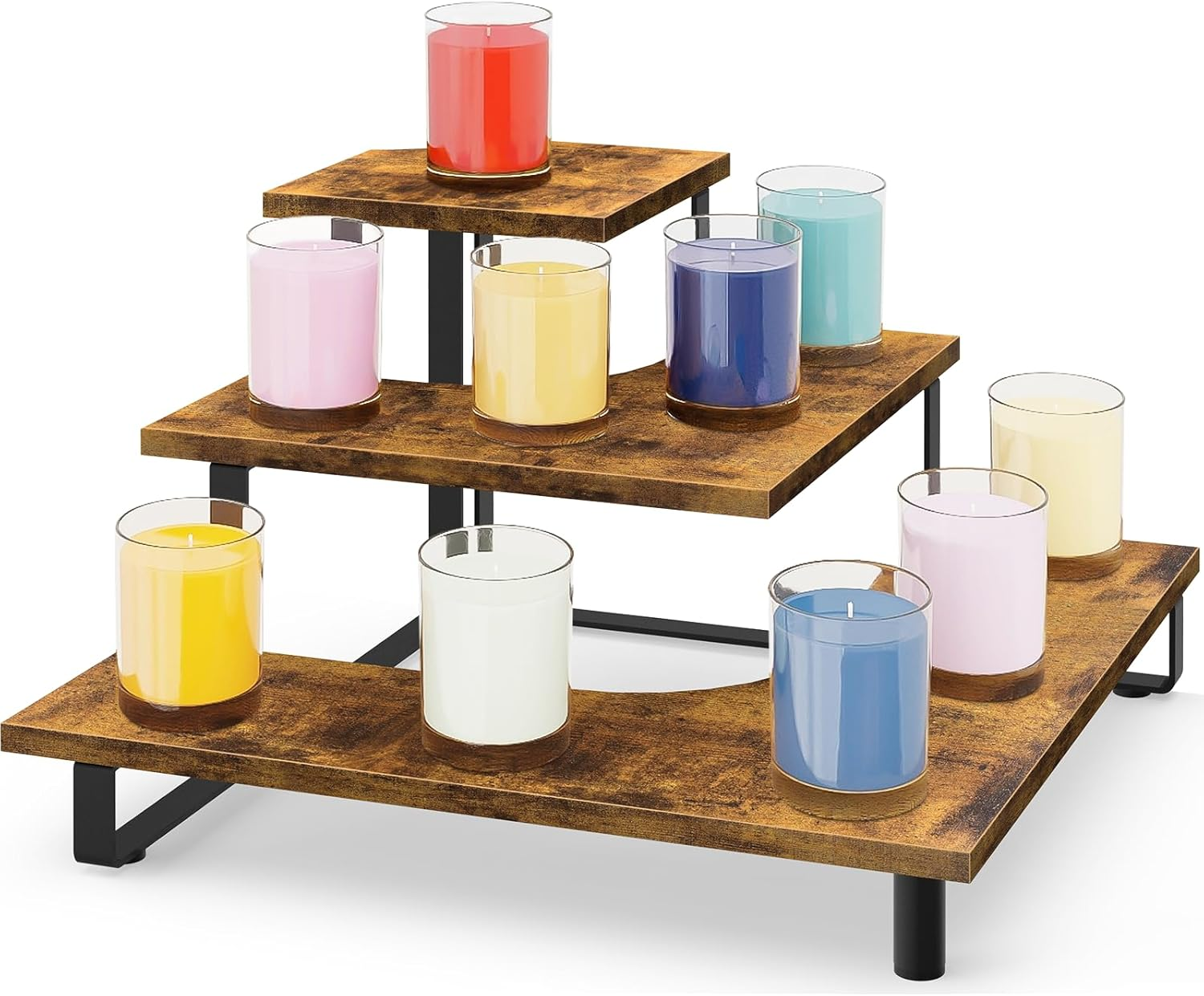 ELITEROO 3 Tier Wooden Retail Display Shelves, Portable Display Rack for Retail Counter Top Craft Shows, 3 Step Corner Tiered Table Display Tower Stand for Cupcake Jewelry Card Sticker Display