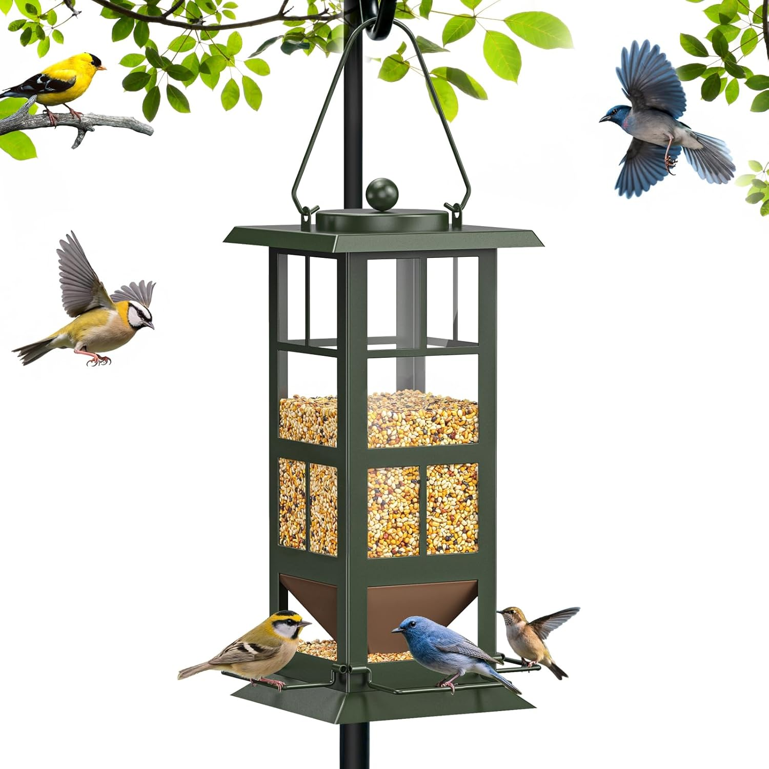 Wild Bird Feeders for Outdoors - Small Metal Hanging 4 Port Bird Feeder with Drainage Holes, Easy to Fill Weatherproof Design - Attracts Cardinals, Blue Jays & More