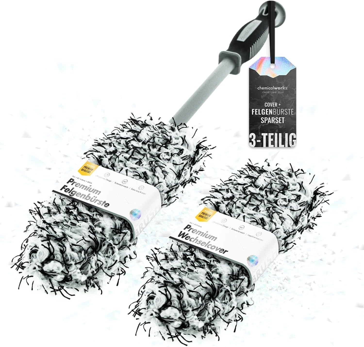 Chemicalworkz® Felgenbürste Flat Wheel Brush + Ersatzcover - Flache Premium Mikrofaser Felgen Bürste: Für Eine Schonende Reinigung Aller Felgen - Alufelgen, Auto Felgenreiniger Bürste Mit Wechselbezug
