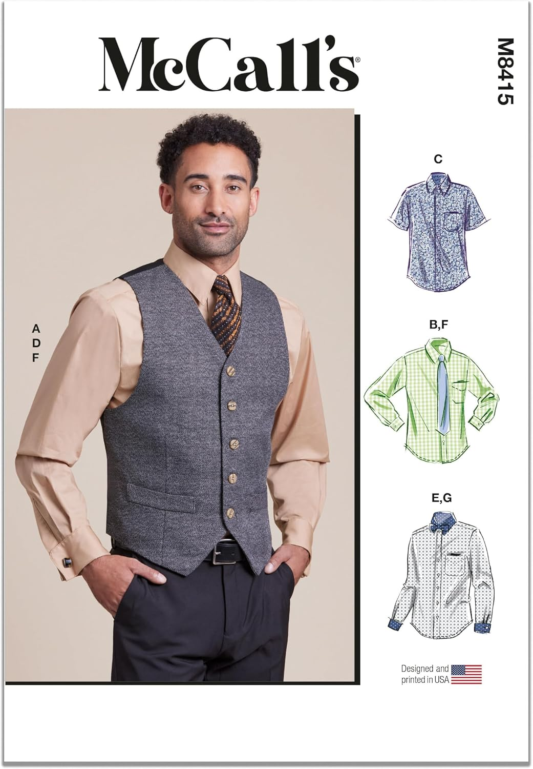 MCCALLS M8415BB Men'S Lined Vest, Shirts, Tie and Bow Tie BB (XL-XXL-XXXL)