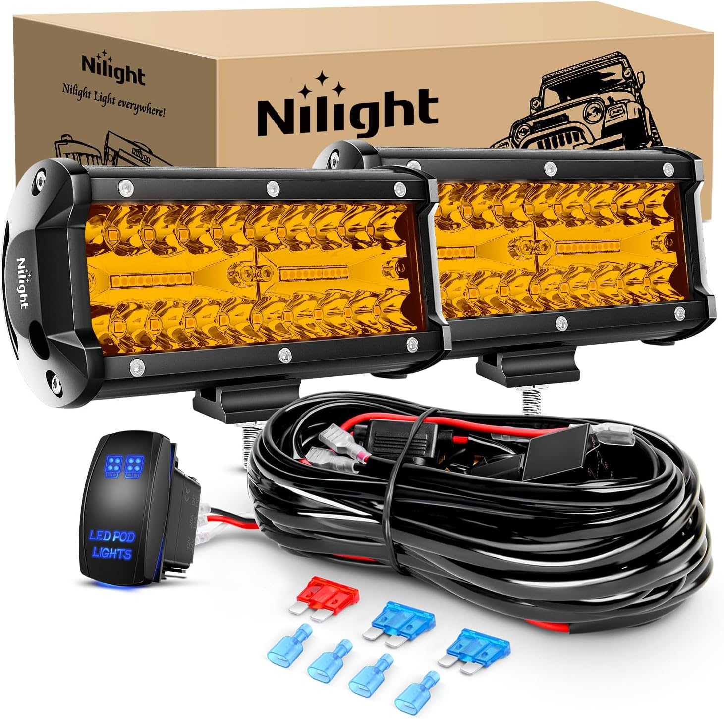 Nilight LED Pods 4PCS 6.5 Inch 120W Light Bar Triple Rows Spot Flood Combo Dr... - Picture 11 of 17