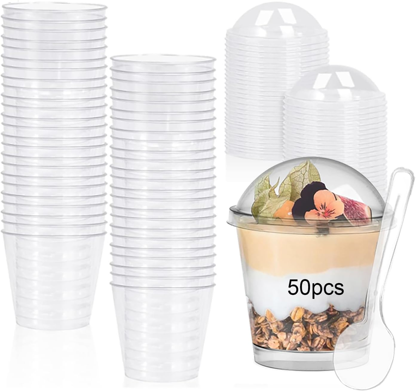 50 Pcs Dessert Cups, 200ml/7oz Clear Plastic Cups with Lids & Spoons, Small R... - Picture 11 of 13