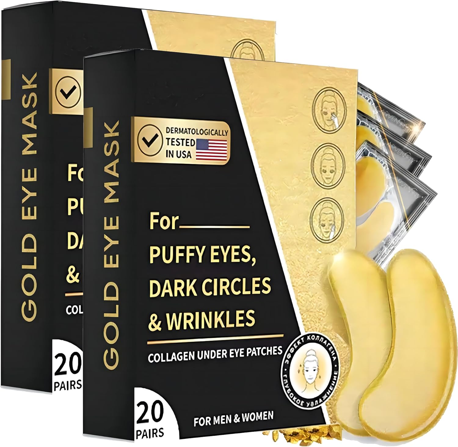 24K Gold Eye Mask, 20 Pairs Eye Patches, Collagen Under Eye Mask, Wrinkle Pat... - Picture 8 of 14