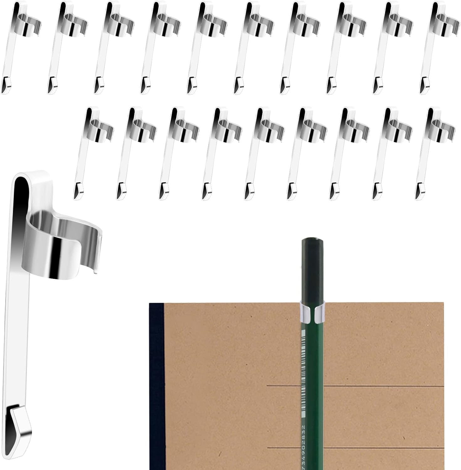 20 Pieces Metal Pen Clips Pencil Holder Clip Snap in Pencil Clips Slide on Pencil Holder Portable Pen Holder Clips for Shirt Pocket for School Classroom Students Office Home
