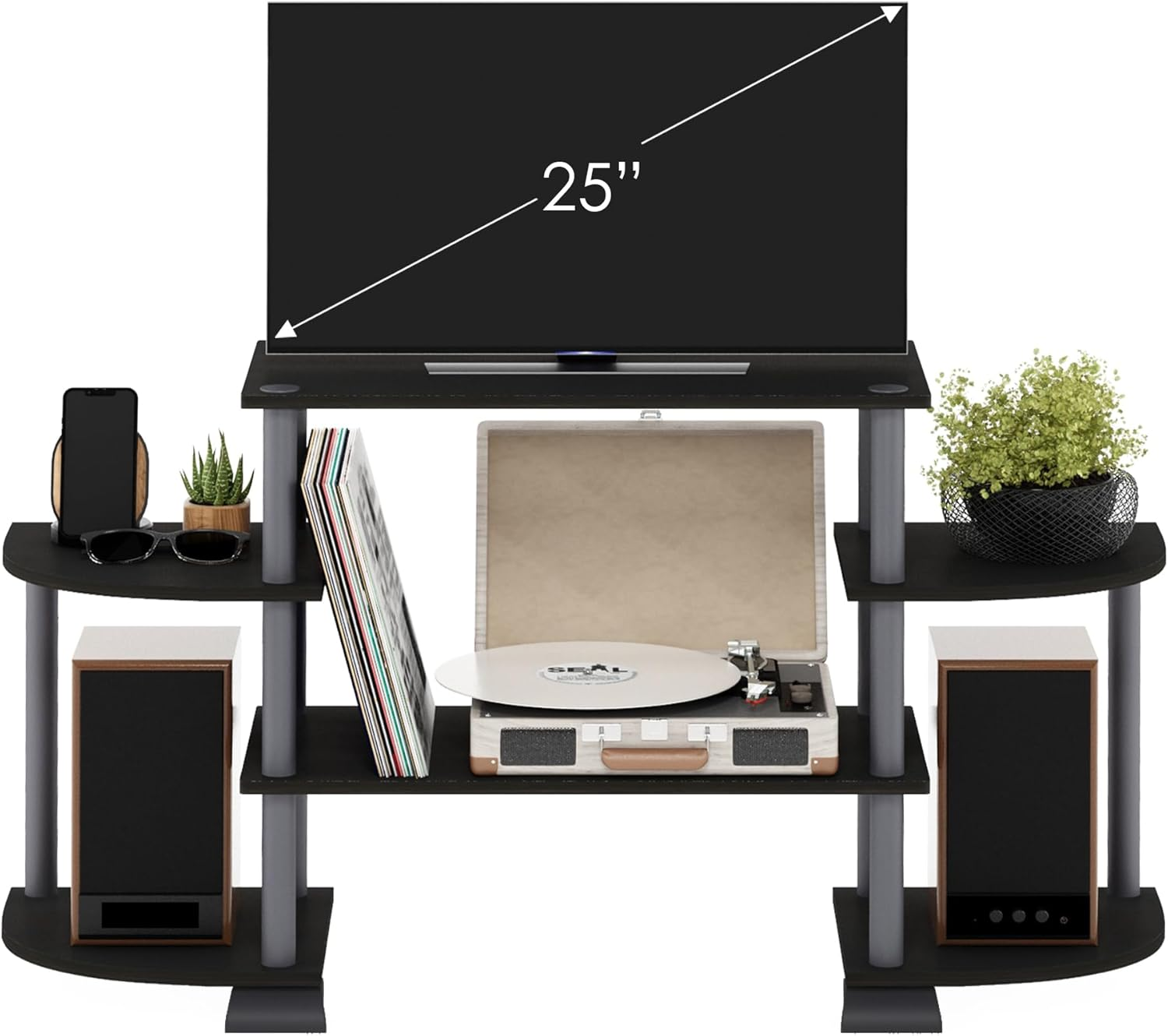 Turn-N-Tube Rounded Corner TV Entertainment Center, Black/Grey