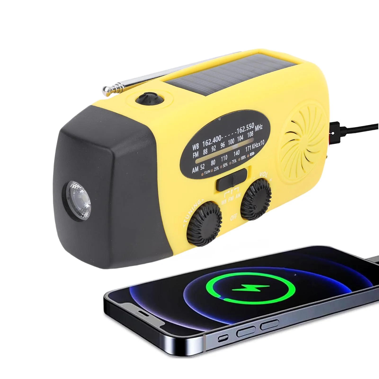 Solar Emergency Hand Crank Weather Radio Emergency Hand Crank Radio Clear LED Indicators User Friendly Clear Sound for Camping