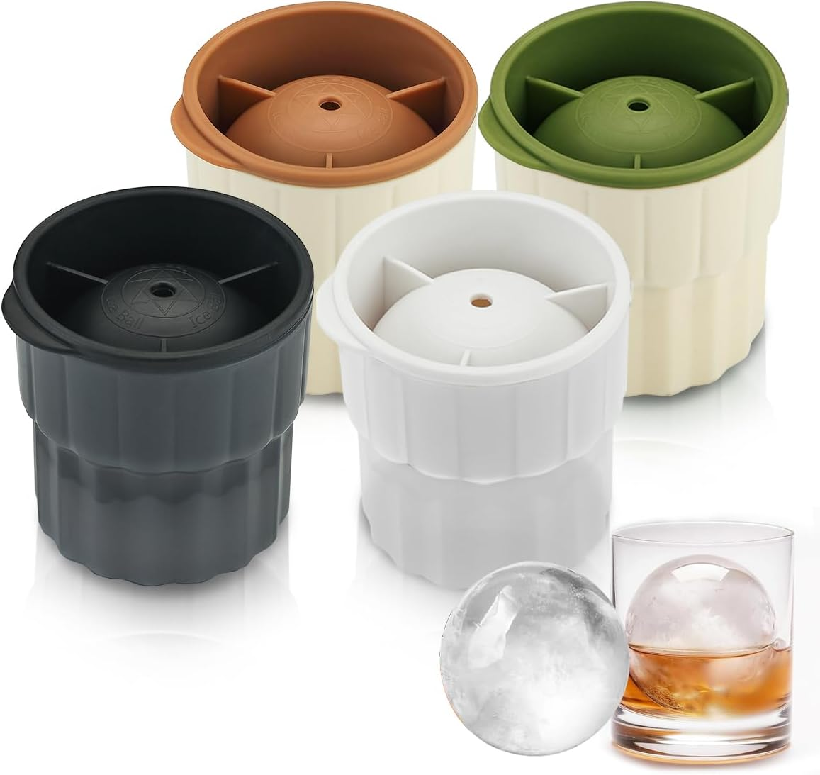Ice Molds Set 4 Pack, 7Cm Big Ball Plastics round Ice Cube Mold, Ice Ball Maker Mold, Stackable Puck Maker, Easy Release