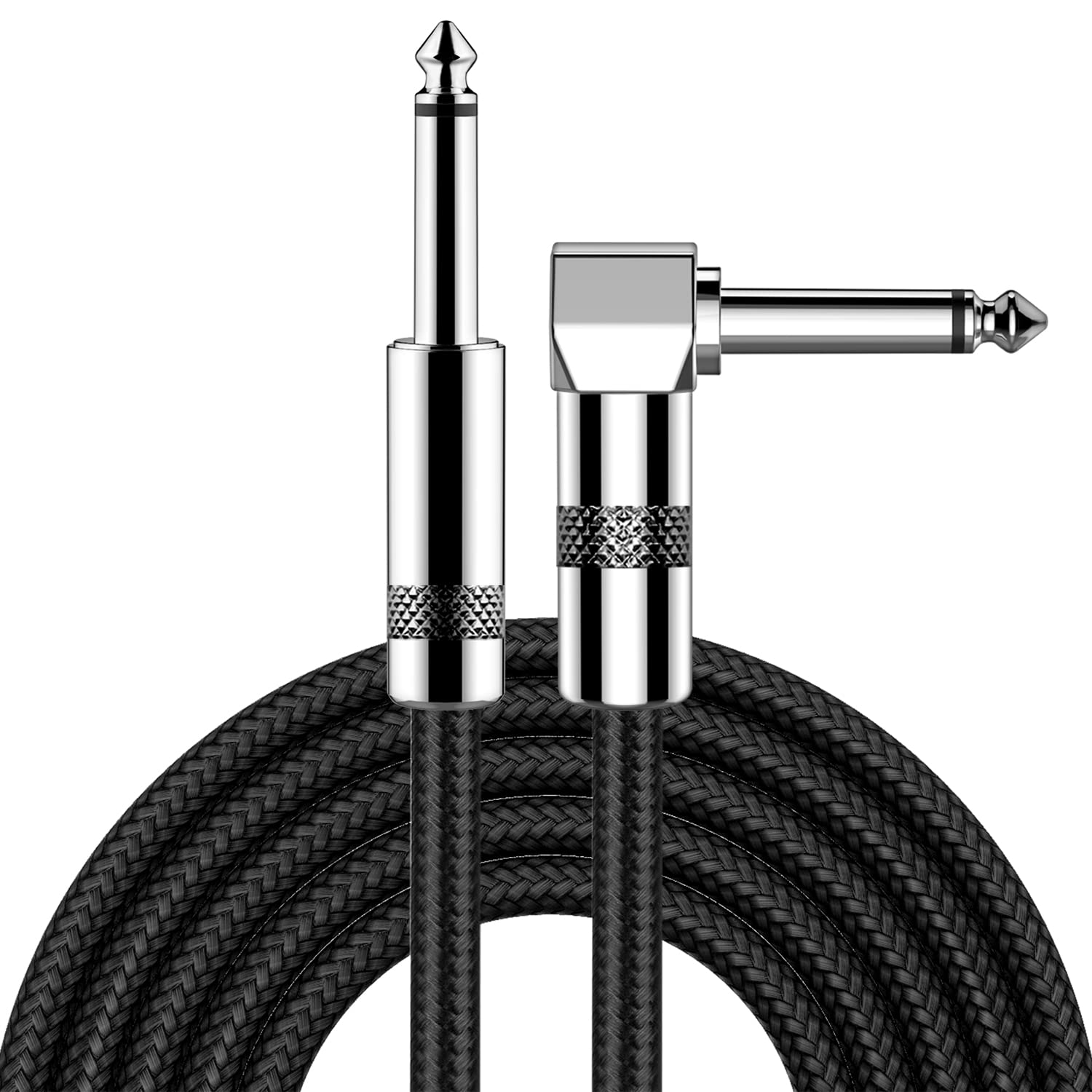 Guitar Cable 10ft Electric Instrument Cable Bass AMP Cord for Electric Guitar, Bass Guitar, Electric Mandolin, Pro Audio (Right Angle to Straight, Black)
