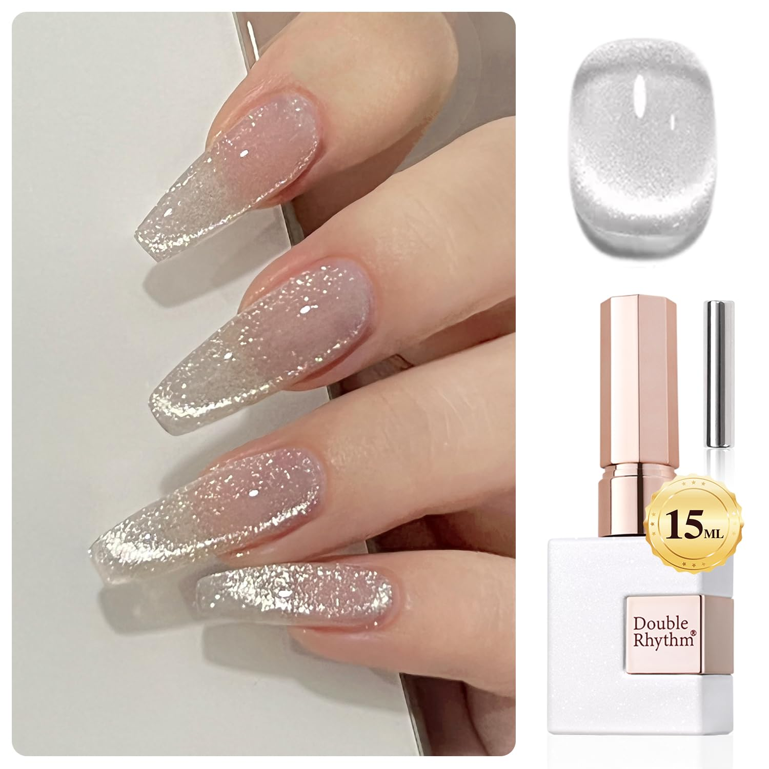 0.5 OZ Cat Eye Gel Polish with Magnet 15ML Holographic Glitter Shimmer Translucent Jelly Color Magnetic Polish Salon DIY at Home (Silver-Mc1019)