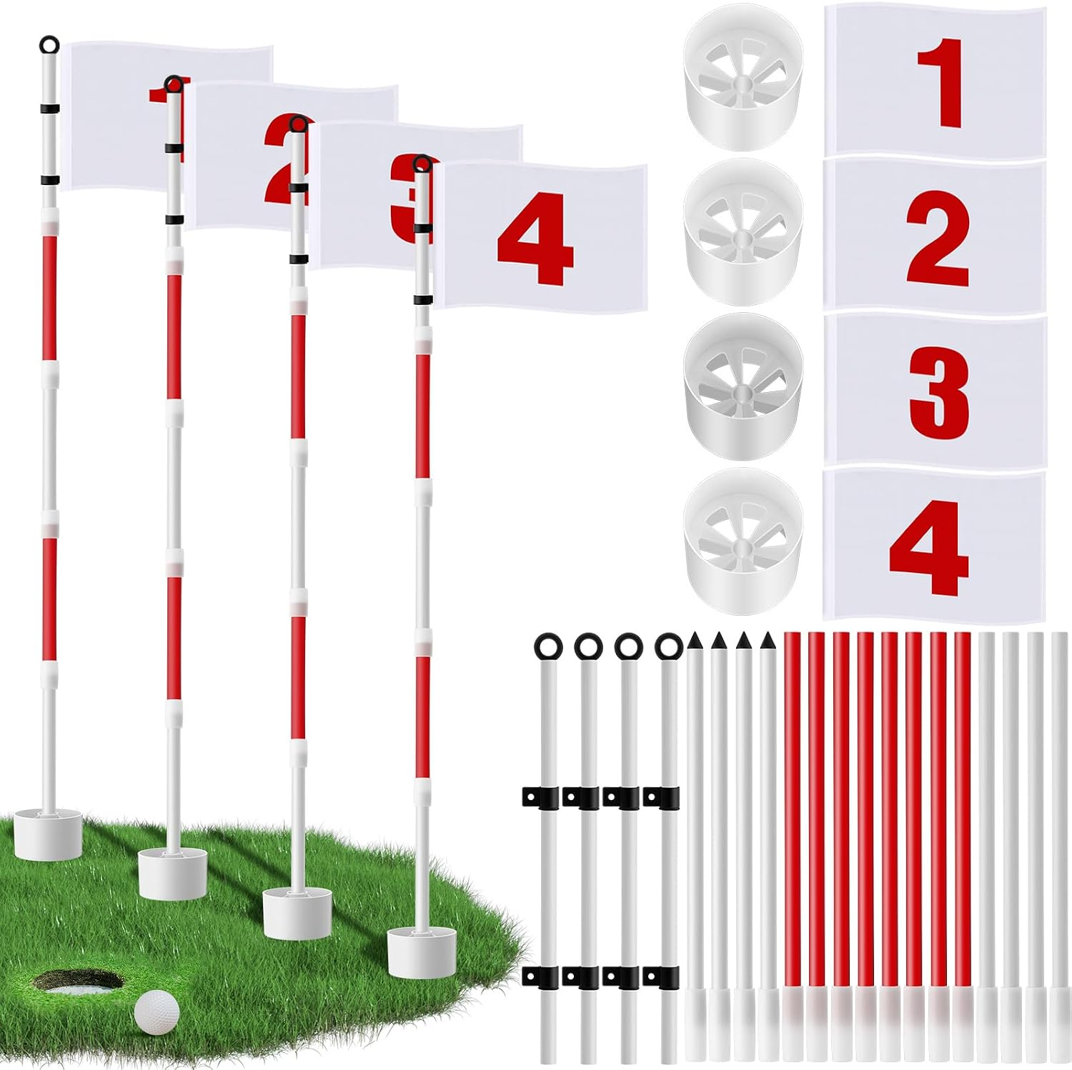 4 Pack Golf Flagstick 6Ft Putting Green Flags Golf Hole Cup Pole Pin Numbered Flags for Driving Range Backyard Yard Putting Green and Chipping Greens Gifts (Red,Digital Style 2)
