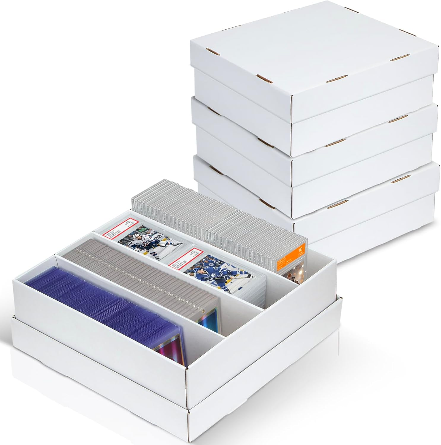 4 Pack Trading Card Storage Box - 4 Rows, Cardboard Storage Box Holds 900+ Top Loaders, Graded Card Holder Organizer Case Fits PSA/HGA Slabs