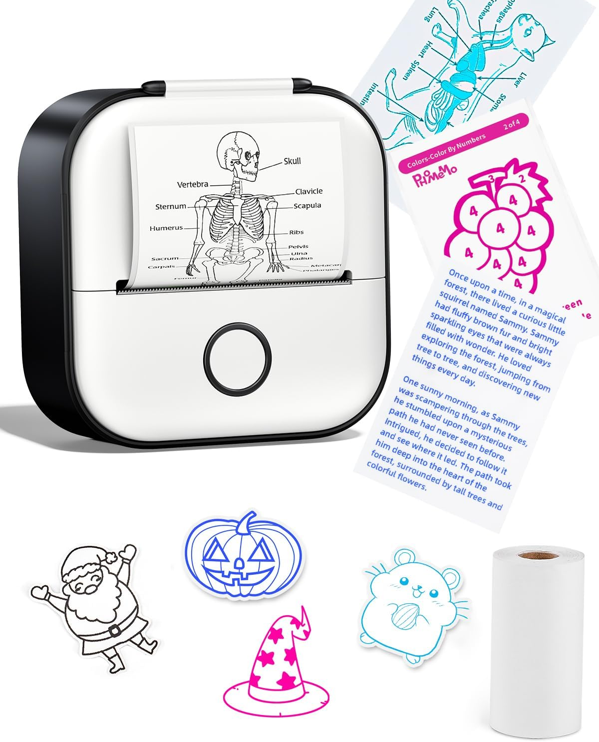 Memoking T02 Sticker Thermal Inkless Print Pods Mini Printer with 1 Roll