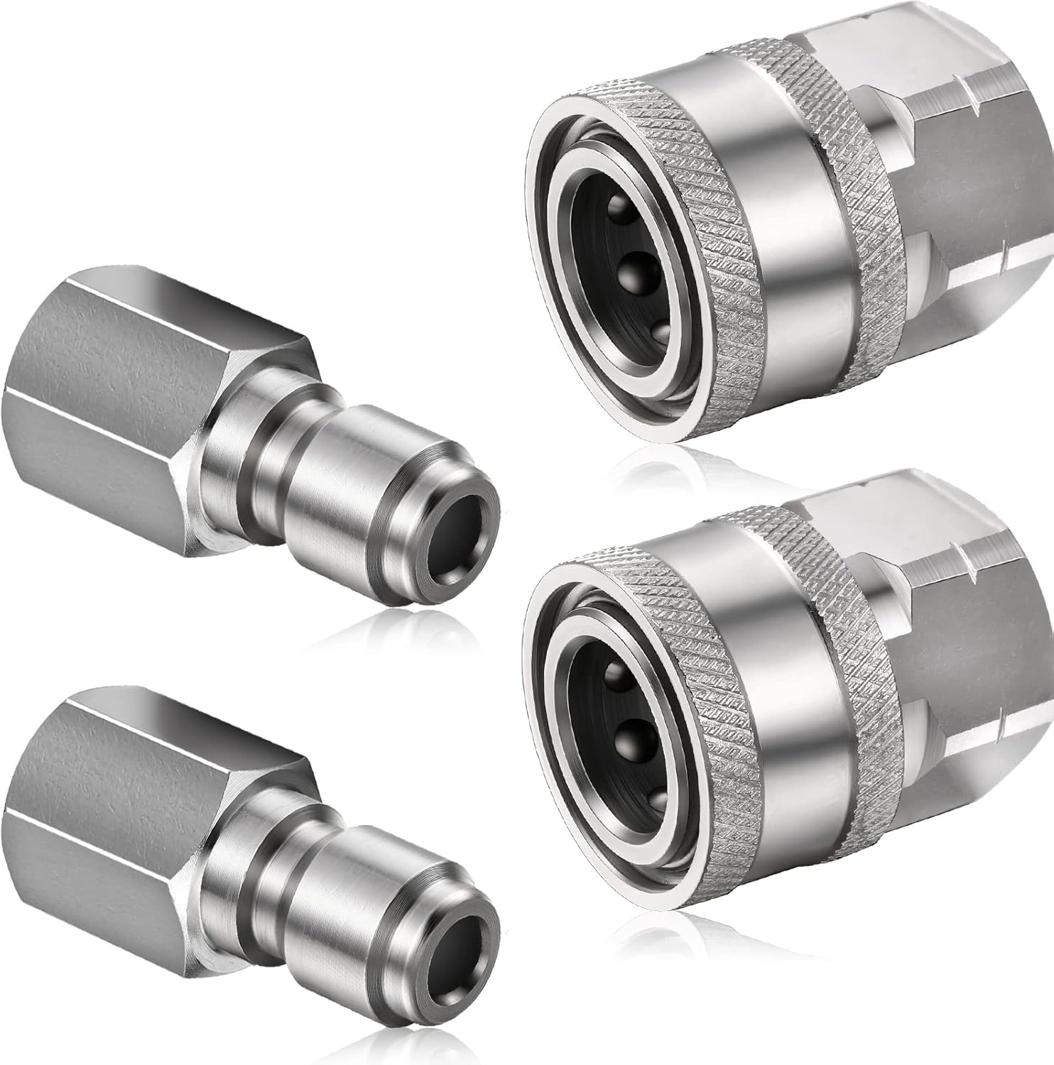 Shimeyao 2 Sets NPT 1/4 Inch Pressure Washer Coupler Quick Connect Plug Male Female 1/4 Quick Connect Fittings Pressure Washer Adapters Pressure Washer Accessories (Internal Thread)