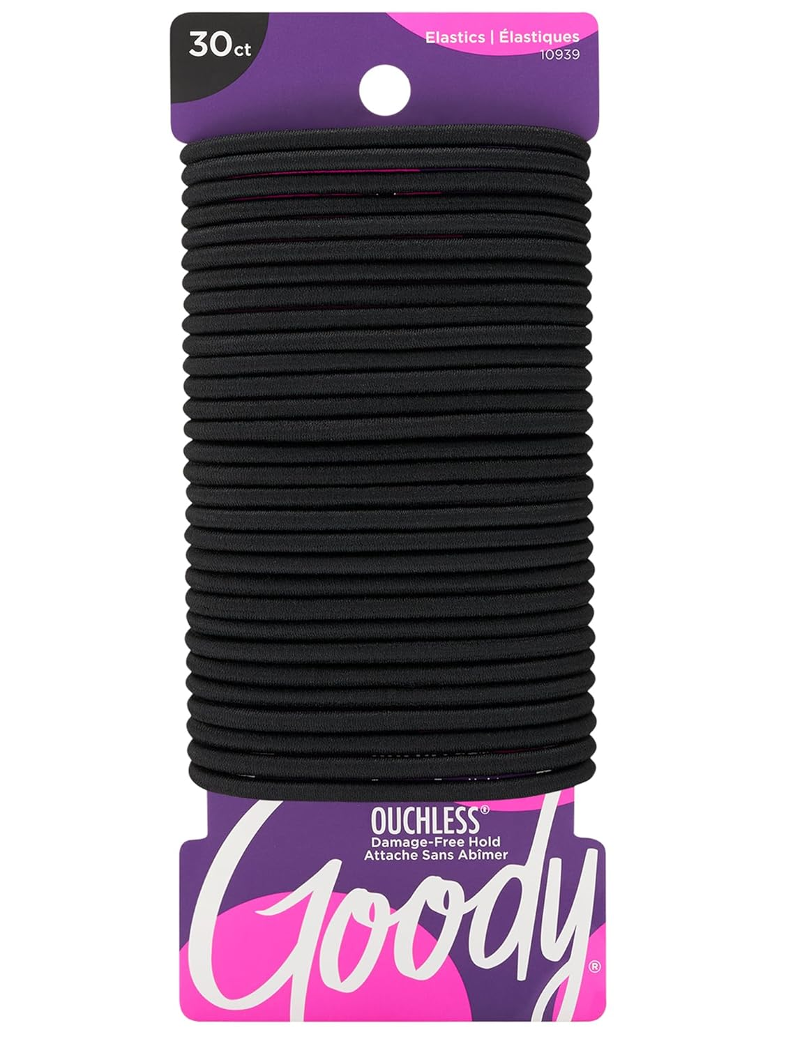 Ouchless Hair Elastics – No Pull, No Breakage, Tangle-Free Hold for Thick, Curly, Coily & Textured Hair – 30 Count, Black, Long-Lasting Ponytail Holders for Women & Men