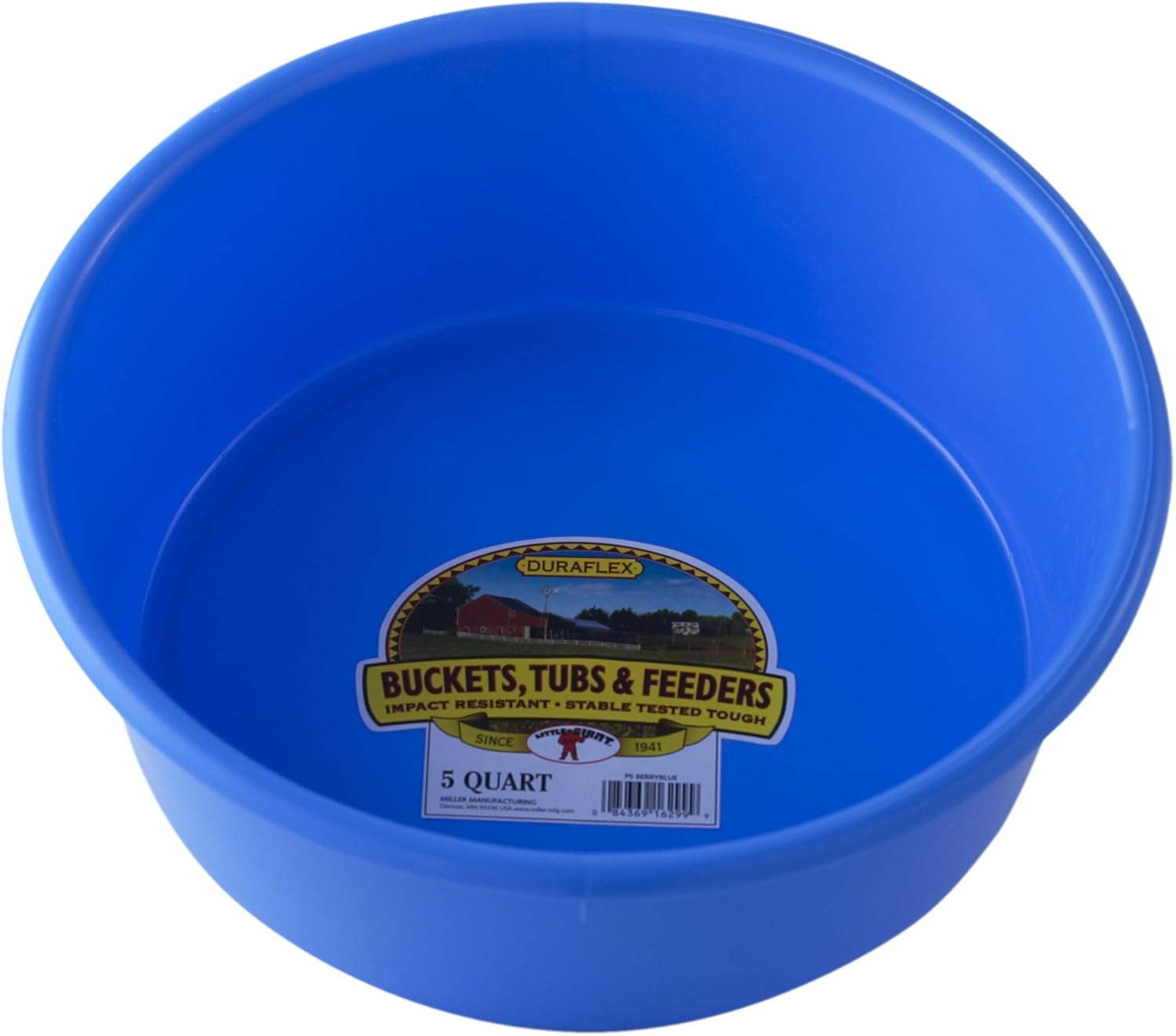 Little Giant® Plastic Utility Pan | Feed Pan | Durable & Versatile Livestock Feeding Bucket | Made in USA | 5 Quart | Berry Blue