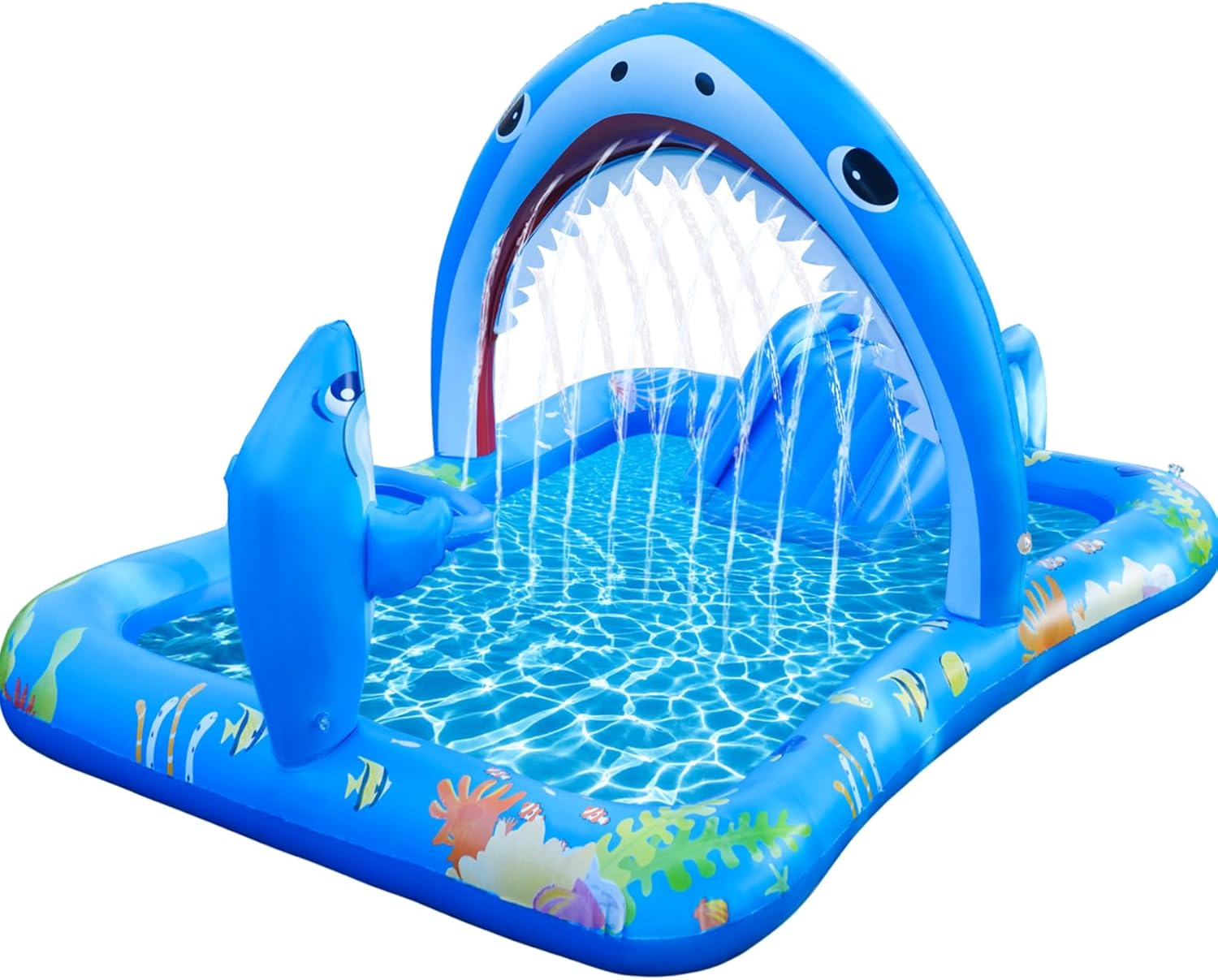 Inflatable Kiddie Pool Inflatable Play Center Kids Toddler Pool with Water Slide, Water Sprayers Toddler Pool with Play Ball Hoop Thickened Swimming Pool for Backyard