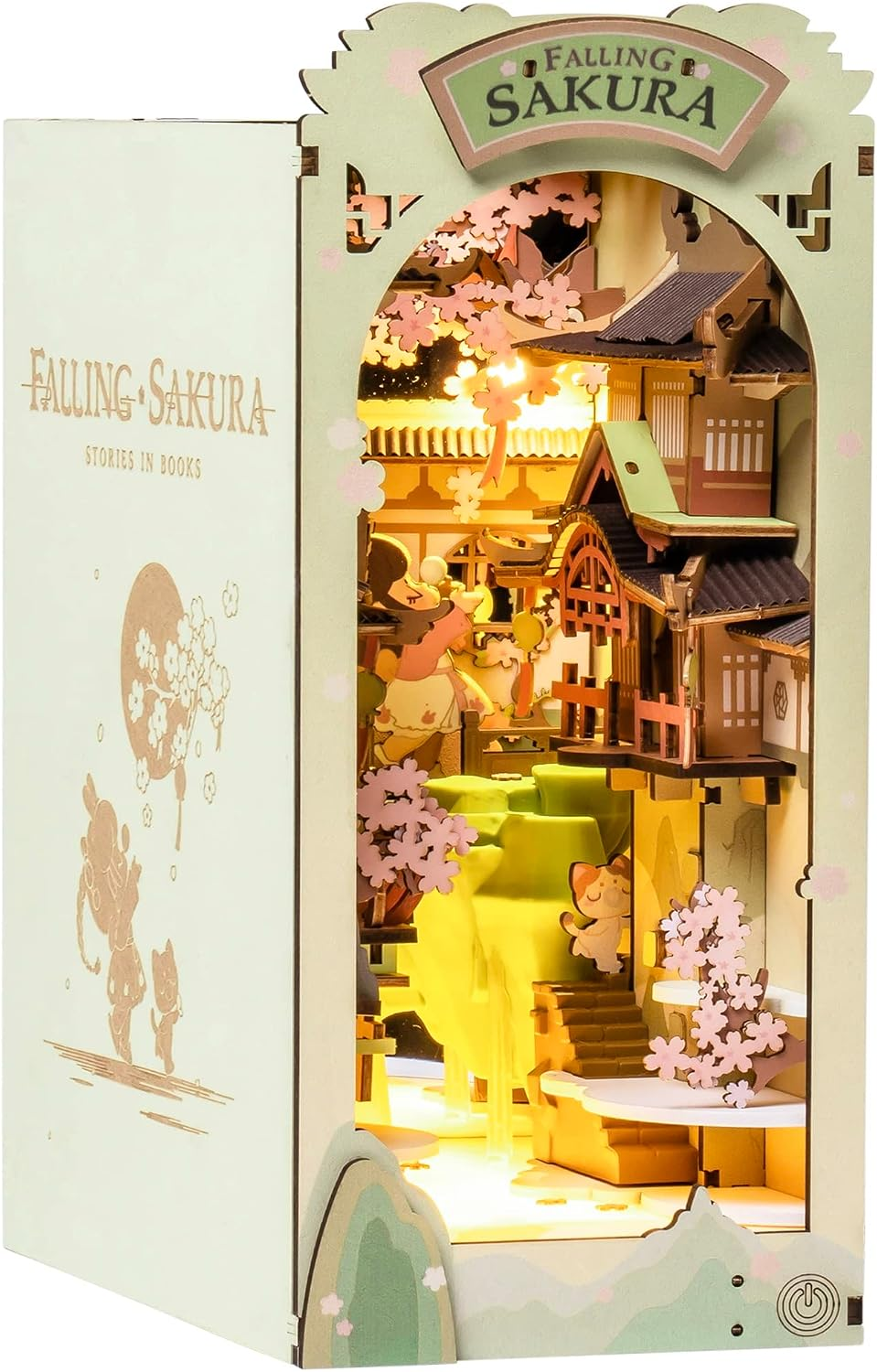 DIY Book Nook Kit Falling Sakura, DIY Miniature Booknook Kit Creative Decorative Bookend Bookshelf Insert 3D Puzzle for Adults, Halloween/Christmas Decorations/Gifts for Adults (Falling Sakura)