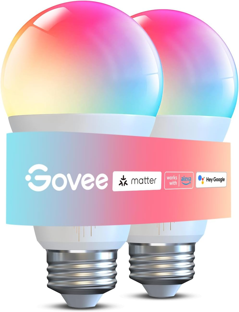 Govee Smart Light Bulbs 1200 Lumens, 12W 85W Equivalent, 2 Pack | RGBWW Color Changing Dimmable A19 LED Bulb, Works with Matter, Alexa and Google Assistant, for Bedroom Living Room