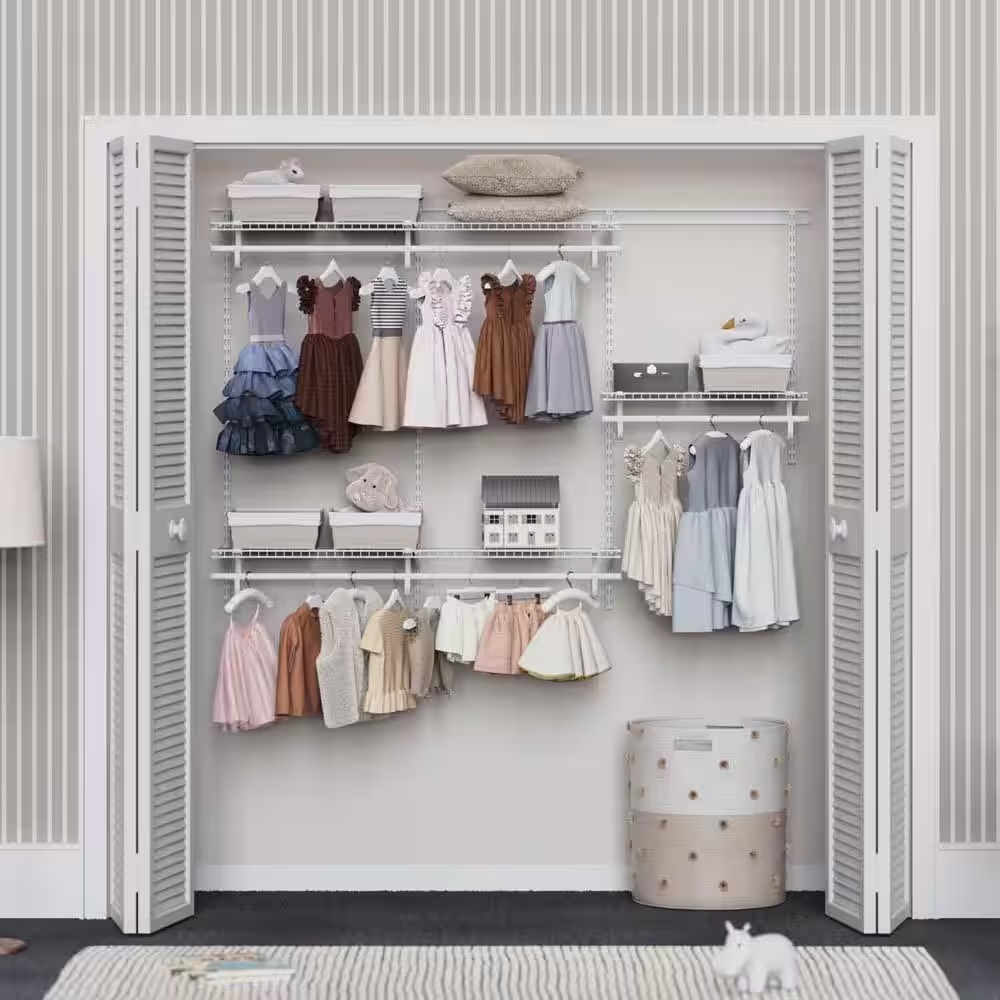 Shelftrack 72 In. W White Reach-In Wall Mount 3-Shelf Wire Closet System Organizer Kit