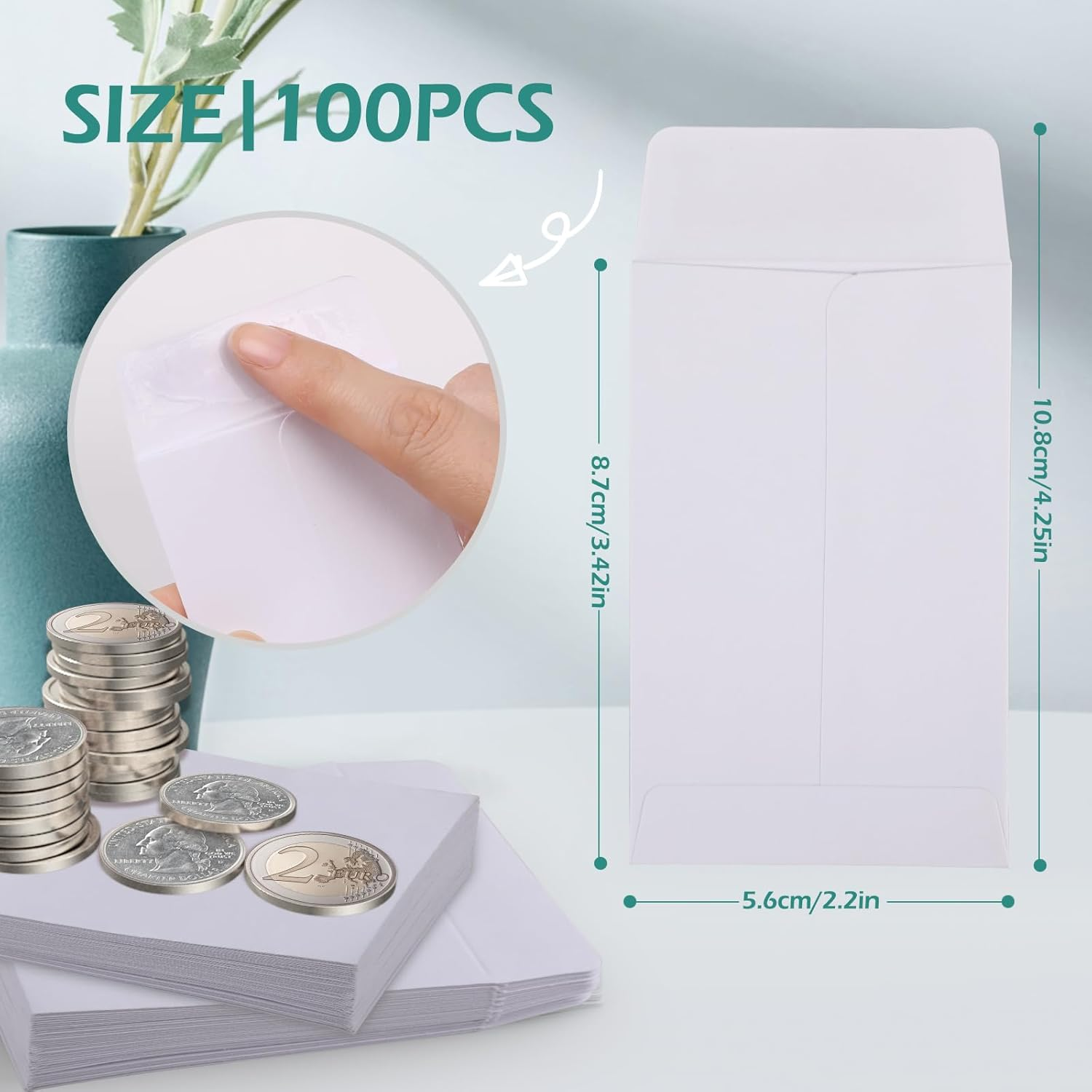 100PCS Coin Envelopes Kraft, GeeRic 2.25 x 3.5 Self-Adhesive Seed Envelopes S... - Picture 3 of 15