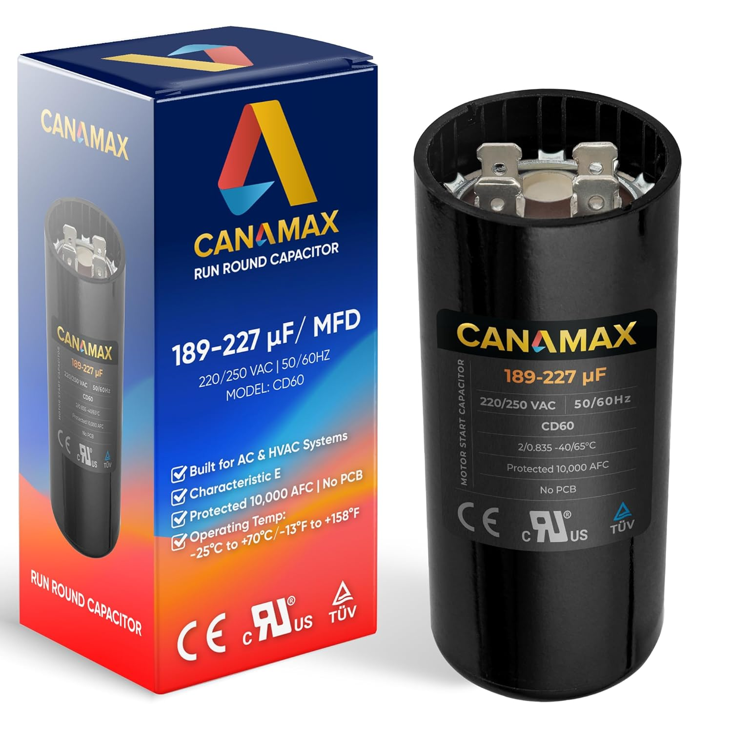 189-227 µF Round Start Capacitor for AC Motors and Heat Pumps
