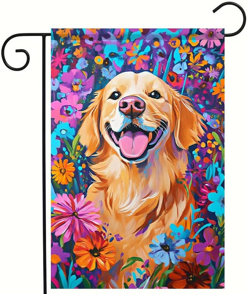 Garden Flag  Cute Dog Spring Double Sided 12X18 Inch Cute Golden Retriever 