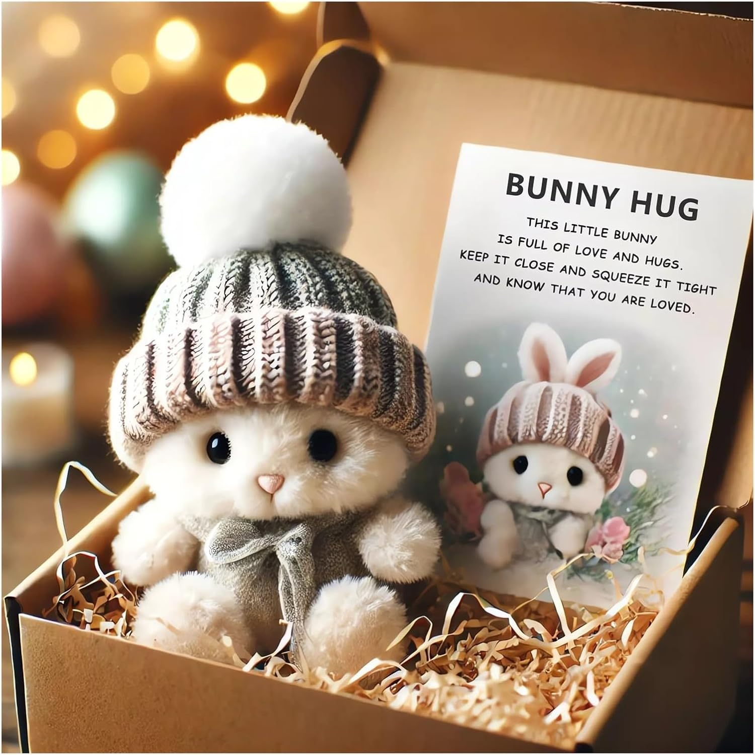 Mini Bunny Hug Cute Easter Gift Plush 2025 Bunny in a Box Hugs Positive Bunny Stuffed Animal Rabbit Soft Floppy Easter Ideas Bunnies Basket Stuffers Doll Emotional Support Inspirational Gifts (A1)