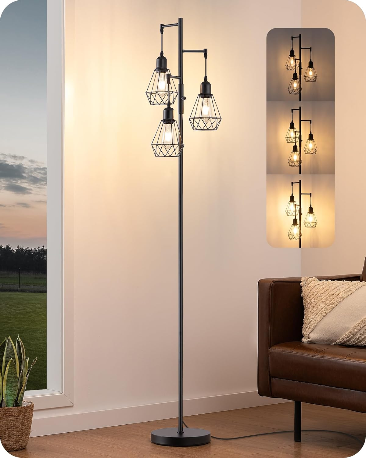 70IN Farmhouse Floor Lamps for Living Room, Dimmable Industrial