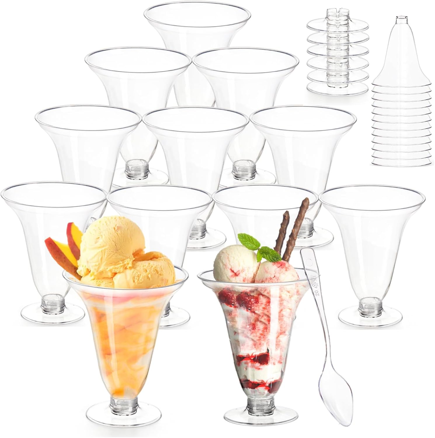 Yopay 90 Pack 3Oz Mini Plastic Martini Glasses, Dessert Cups with Spoons, Disposable Shooter Cups, Clear Cocktail Wine Cup, Small Ice Cream Bowl for Tasting Party Desserts Appetizers