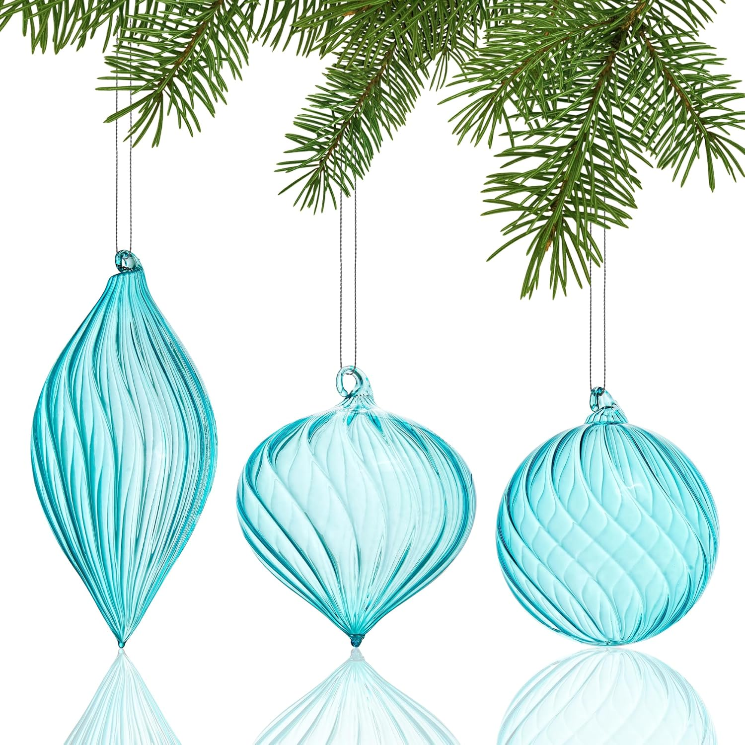 3 Pcs Hand Blown Glass Christmas Ornaments Hanging Baubles for Xmas Tree