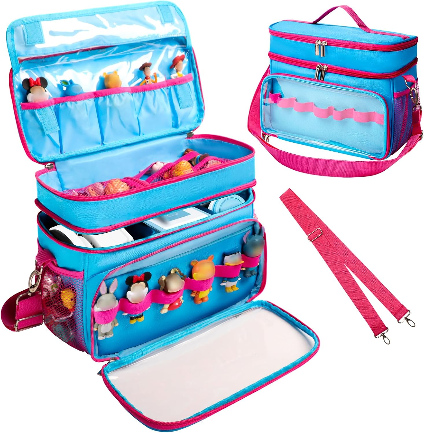 Carrying Case Compatible with Toniebox Starter Set, Double Layer Storage Bag for Tonies Figures Characters, Portable Travel Organizer Case with Shoulder Strap for Tonies Box Headphones (Navy)